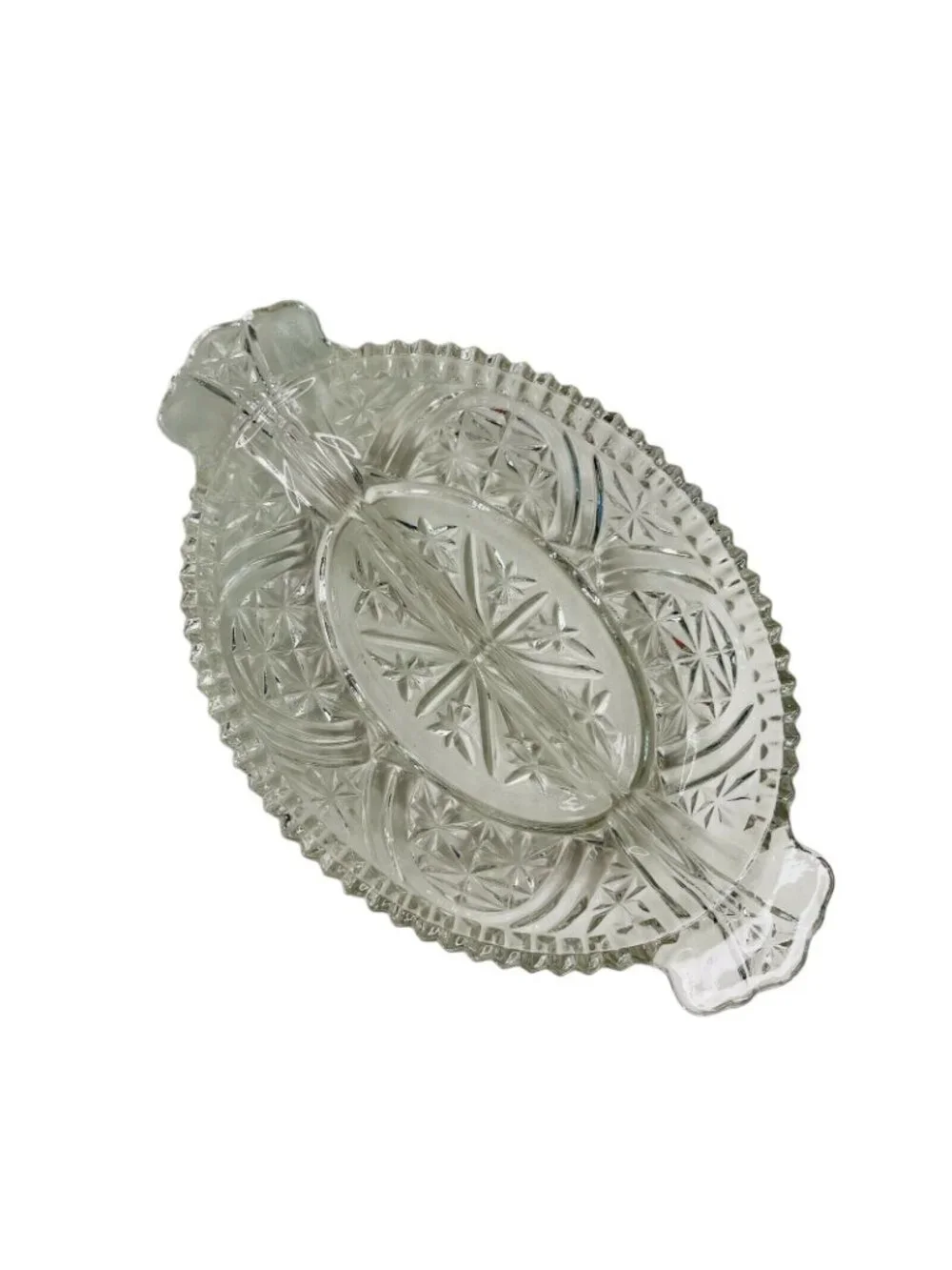 Vintage Anchor Hocking Stars and Bars Divided Relish Dish Clear Pressed Glass